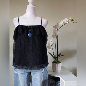 Pre owned J.CREW black fluttery lace ruffled cami top in great condition